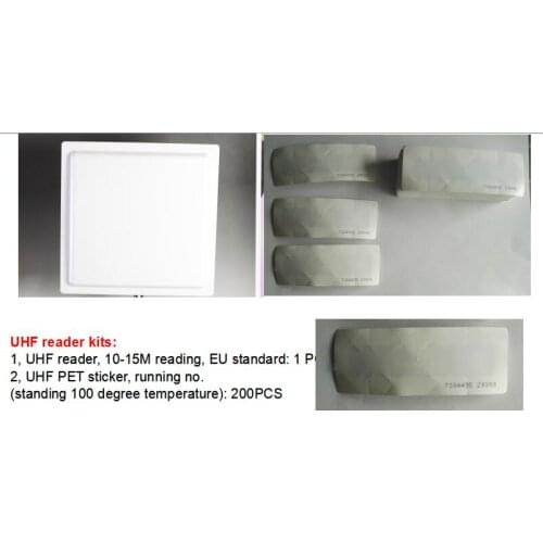 UHF card reader,10-15M reading with EU standard+ 200 PCS of UHF PET sticker kits