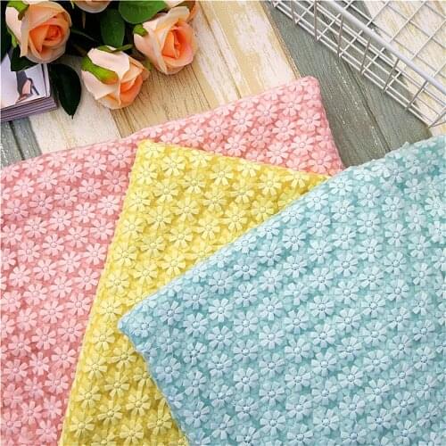 Yellow/blue/pink Dasiy Colorful Full Embroidered Lace Fabric DIY Clothes Sewing Accessories Material Width 130cm 1yard