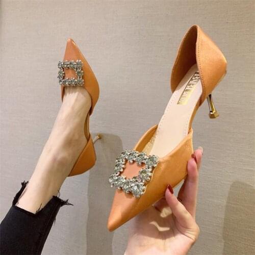 2021 spring and summer new sexy stiletto womens shoes pointed toe shallow mouth net red single shoes temperament high heels