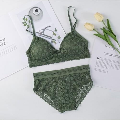 Women Lace Bra Panties Set Brief Sexy Bralette Female Brassiere Wireless Push Up Bra Lingerie Floral Embroidery Underwear Set