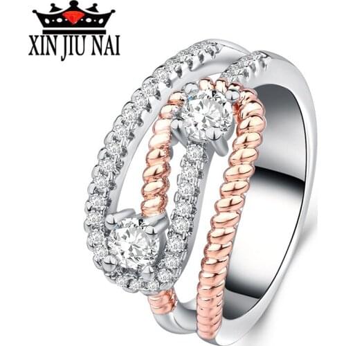 925 anillos silver Twist Silver Rose Gold Ring Wedding Rings for Women Zircon Bridal Rings Cubic Zirconia Engagement Ring Bague