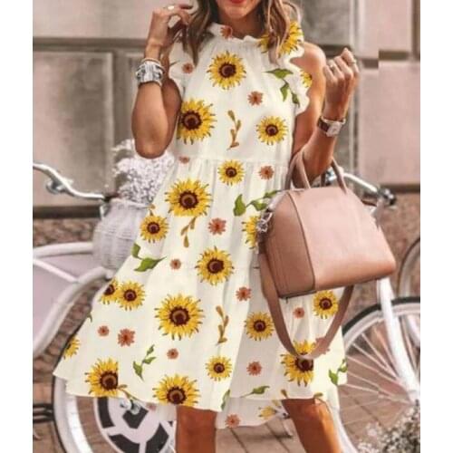 Sexy Sleeveless Floral Print Ruffle Dress 2021 Women New Loose Boho Dress Summer Plus Size Beach Sundress 4XL 5XL Dresses A-Line