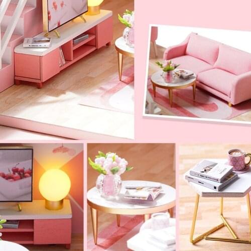 1:24 Miniature Dollhouse with Furniture & Accessories & LED Lights, DIY Wooden Hut Model, Handcrafts Toys Christmas Gift