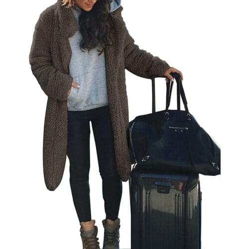 2020 Autumn Winter Womens Fleece Jacket Coats Women Long Warm Long Sleeve Faux Fur Lapel Jacket Female Teddy Cardigan Outwear