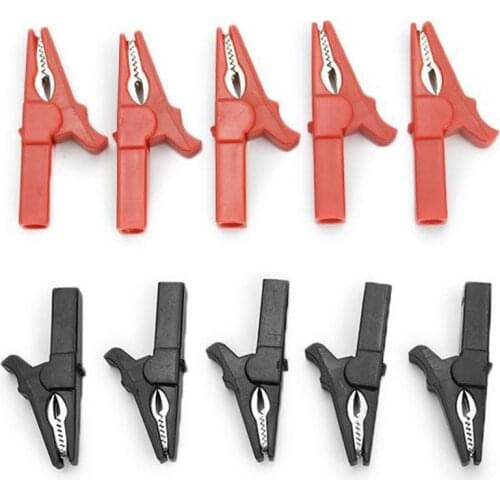 5pcs/10pcs Red & Black Plastic Alligator Clips Test Probe Lead Crocodile Copper Alligator Clamp Special Testing Clip 55mm