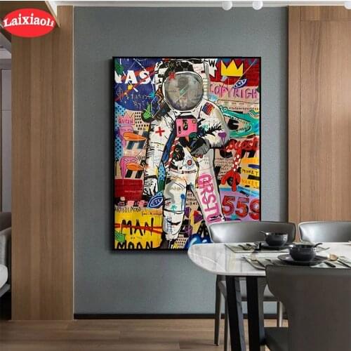5D round Diamond Graffiti street art astronaut Embroidery Picture Diamond Painting Full Square Mosaic Cross Stitch Handmade Gift