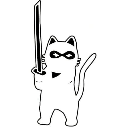 6.5cm*12.6cm Cartoon Cute Ninja Cat Katana Sword Decal Vinyl Car Sticker Black/Silver S6-4049