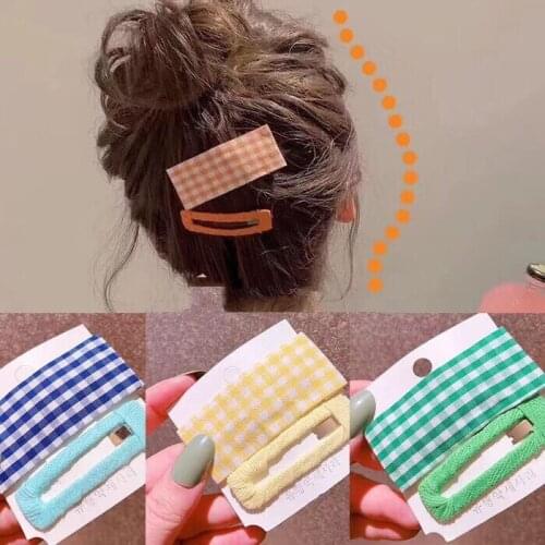 60set/lot 2pcs/set DIY Simple Multi Fabrics Countryside Grids Hair BB Clips Candy Hairpins Hair Styling Tools Accessories HA977