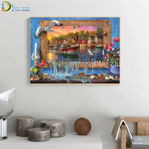 Diamond Embroidery Abstract Boating Lake Animals 5D DIY Diamond Painting Square Round Resin Cross Stitch Rhinestone Home Decor