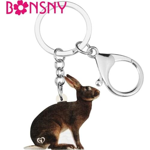 Bonsny Acrylic Black Easter Hare Rabbit Bunny Keychains Print Animal Keyring Jewelry For Women Girls Men Party Car Bag Accessory