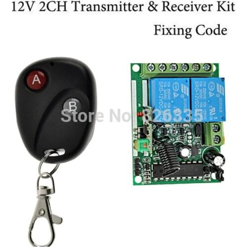 Fixed Code 12V 2CH Transmitter Receiver RF Wireless Remote Control Switch for Garage Door