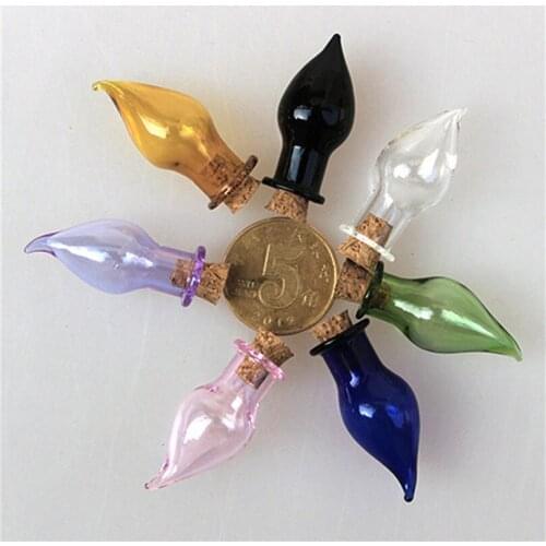 Bottles Charms Glass Chili Shape Mini Bell Bracelets Bottles with Key Chains Rubber Ring Jars Glass Charms Mixed Color 70pcs