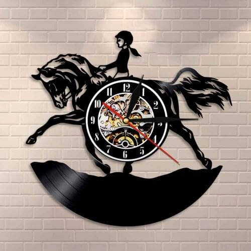 Hunter Jumper Fence Girl Vinyl Record Clock Female Equestrian Wall Art Home Decor Wall Clock Equestrian Horse Rider Horse Gift