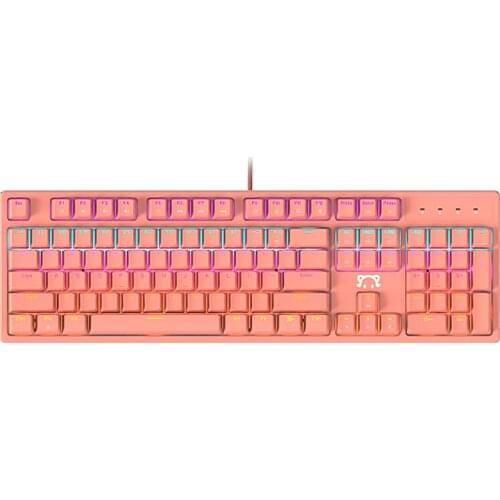 DaiDai STK131 Gaming Office Keyboard USB Wired Mechanical Keyboard Mixed Light Keyboard 104 Keys Ergonomic Design Pink/Black