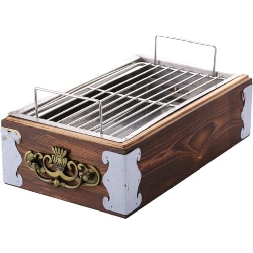 Wooden Box Bamboo Box Heating Furnace Smokeless Charcoal Skewers Insulated Barbecue Oven Restaurant Skewers Charcoal Stove