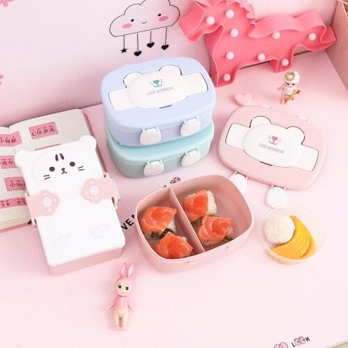 Childrens Cartoon Lovely Bento Boxes Double Layer Plastic Lunch Box Food Storage Container Microwave Oven for Children School