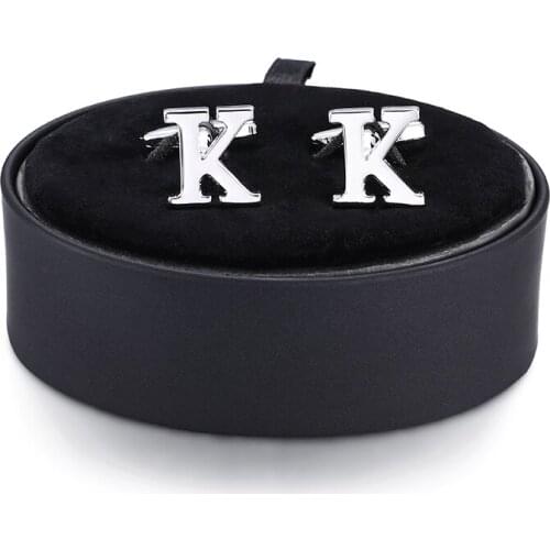 DY a set of high quality fashion silvery letter K Cufflinks black leather box men French shirt Cufflinks box set free shipping
