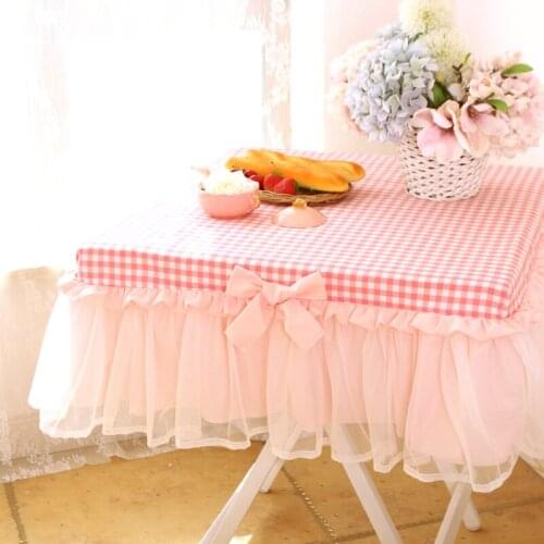 Cotton Blue Green Plaid Square Tablecloth Pastoral Household Table Cover Lace Bedside Cupboard Home Cafe Decor Customizable