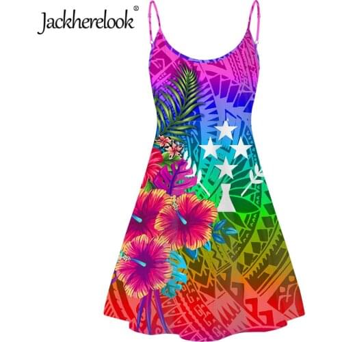 Jackherelook Colorful Polynesian Tribal Floral Kosrae Print Women Sexy Mini Party Dress Ladies Beach Sleeveless Sundress Mujer
