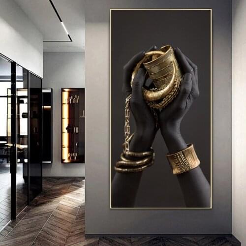 African Black Women Hand with Gold Jewelry Canvas Paintings Posters and Prints Wall Art Pictures for Living Room Home Decoration