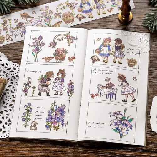 1pcs Kawaii Stickers Cartoon Girl Decorative long Sticker aesthetic Scrapbooking material Decorative Diary Album Labels