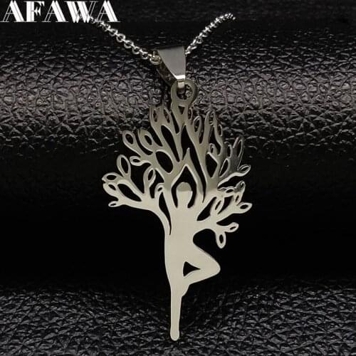 2021 Yoga Tree of Life Stainless Steel Necklaces for Women Silver Color Necklaces & Pendants Jewelery bisuteria mujer N182342