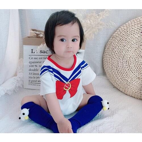 Baby Girl cute Bow tie short sleeve trangle romper jumpsuit