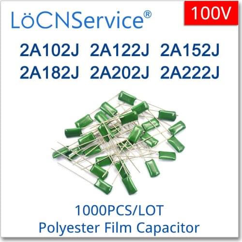 LoCNService 1000PCS CL11 Polyester Film Capacitors 100V 2A102J 2A122J 2A152J 2A182J 2A202J 2A222J Mylar Capacitors High quality