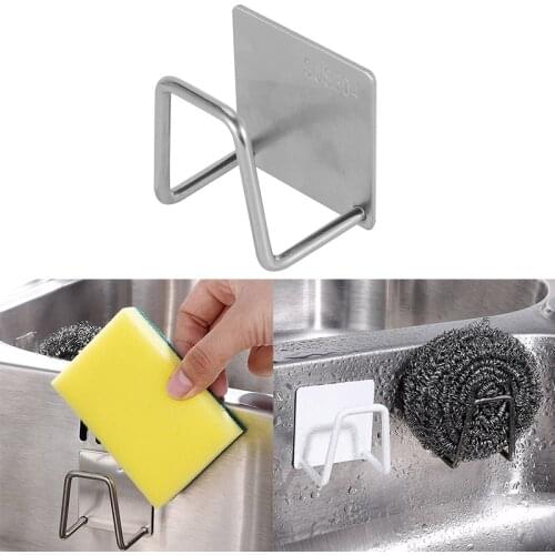 Stainless Steel Kitchen Sponges Holder Self Adhesive Sink Sponges Drain Drying Rack Kitchen Sink Accessories Organizer