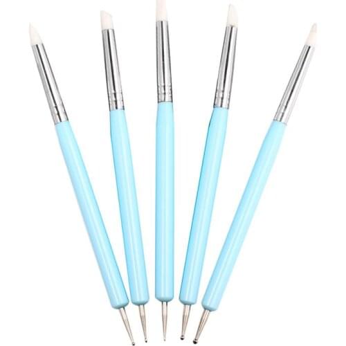 5pcs/set Double-ended Dotting Tools Set Nail Art Embossing Tools Pottery Craft Art Silicone Brushes