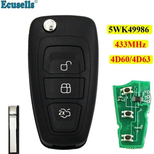 Flip Remote key 3 Button For Ford Focus Mondeo C-max 433MHZ with 4D63 or 4D60 chip or no chip HU101 uncut blade