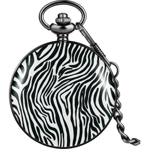 Zebra Stripes Chic Pocket Watch High Quality Quartz Digital Dial Smooth Flip Cover Alloy Comfortable Pendant Lady Thick Chain