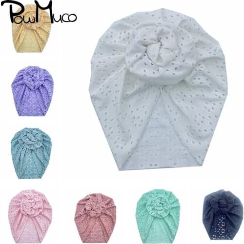 Powmuco 1 PCS Soft Skin-friendly Baby Girls Turban Hat Solid Color Folded Infant Caps Comfortable Breathable Children Bonnet