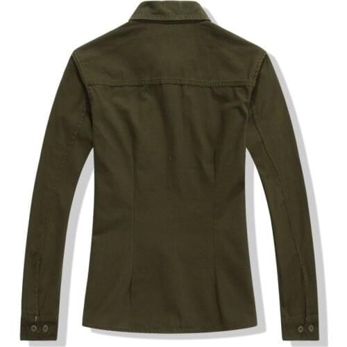 Autumn Women Military Army Green Shirt Ladies Cotton Long Sleeve Emboridery Shirts Female Casual Shirts Tops