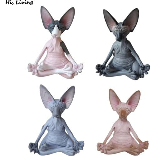 Living Room Gym Decoration Statue Sphynx Cat Meditate Collectible Figurines Miniature Handmade Decor Yoga Mascot Home Decoration