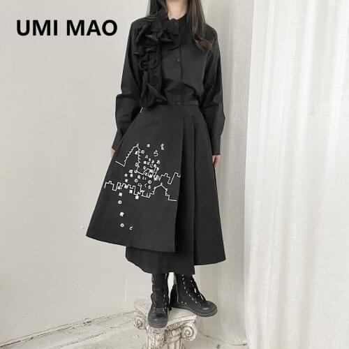 UIM MAO 2021 New Product Niche Designer Yamamoto Yoji Style Dark Abstract Print Asymmetric Skirt Black Women Y2k