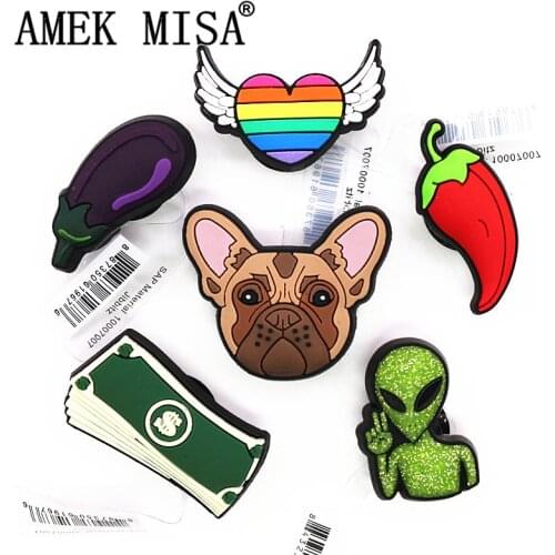 Novely PVC Alien Shoe Charms Sandals Accessories Cute Dog Dollar Chili Heart Shoe Decoration for Croc jibz Kids Party X-mas Gift