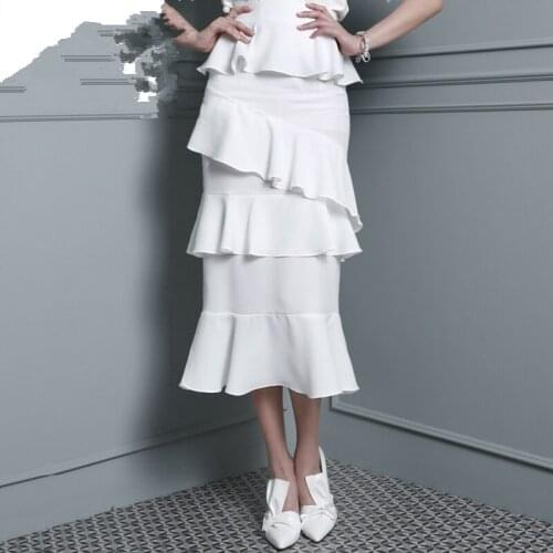 Customize womens elegant High waist fishtail cake skirt Ladies slim OL Layer upon layer ruffles midi chiffon skirts with strokes