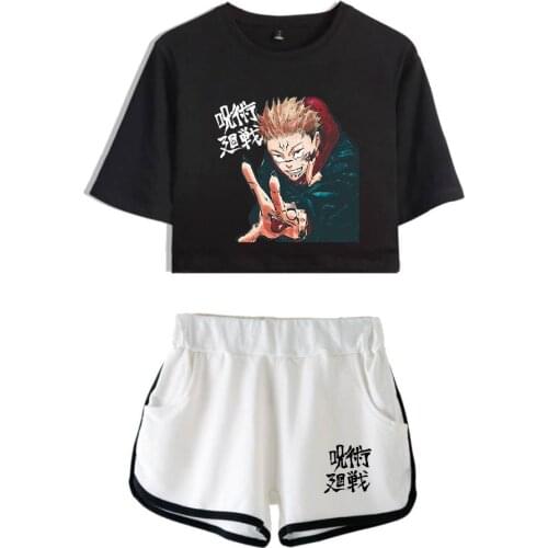 Jujutsu Kaisen T shirt Anime Crop Top+Shorts Tracksuit Female 2 Piece Set Women Summer Short Sleeve Girl Sexy Suit Pajamas