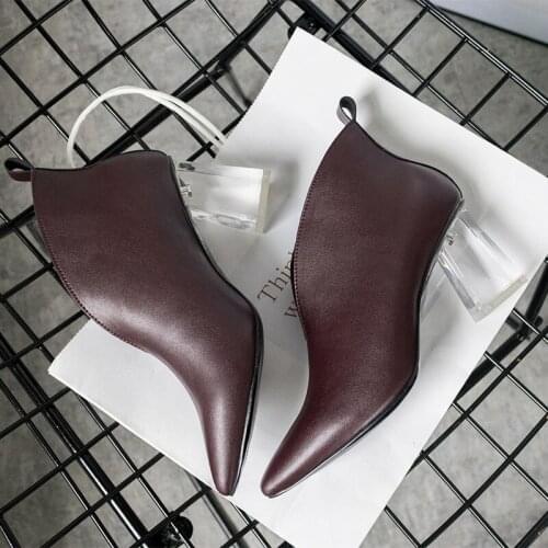 New Soft Pu Leather Transparent Thick Heel Ladies Shoes Western Boots Retro High-heeled Shoes Women Winter Ankle Boots For Women