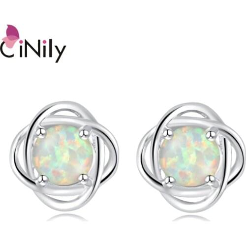 CiNily Created White Fire Opal Silver Plated Wholesale Hot Sell for Women Fashion Jewelry Stud Earrings 11mm OH2761