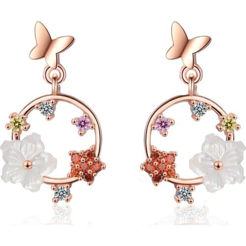 Butterfly Flower Earrings Womens Long Temperament Shell Earring Girl Earrings Earrings for Women Earings Fashion Jewelry 2021