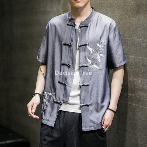 2021 chinese style male tshirt casual streetwear men linen cotton loose blouse traditional kung fu outfit hanfu tang shirt