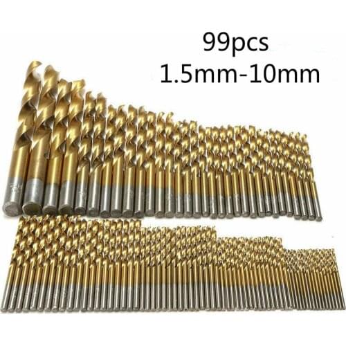 99pcs Titanium HSS Drill Bits Coated 1.5mm - 10mm Stainless Steel HSS High Speed Drill Bit Set For Electrical Drill Tools
