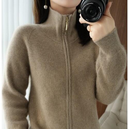 BELIARST Spring and Autumn models 100% pure wool cardigan womens high lapel sweater Slim warm knitted jacket sweater