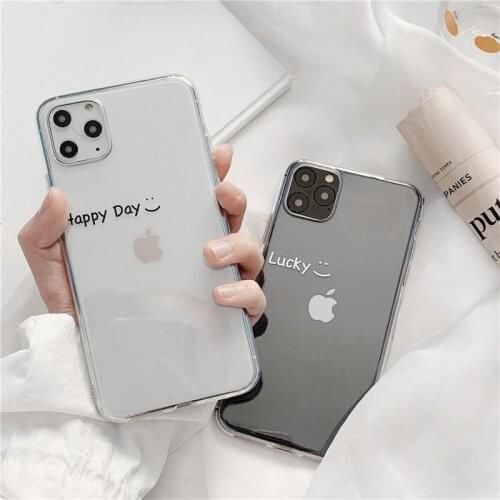 Happy Smile Simple Quotes Transparent Case for Apple iPhone 11 Pro Max X SE2020 7 8 Plus 6S Plus Xs Max XR Phone Case Cover Capa