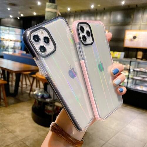 Colored Buttons Laser Paper Transparent Phone Case For iPhone 11 12 Pro X XR XS Max 7 8 Plus SE 2020 Shockproof Soft TPU Cover