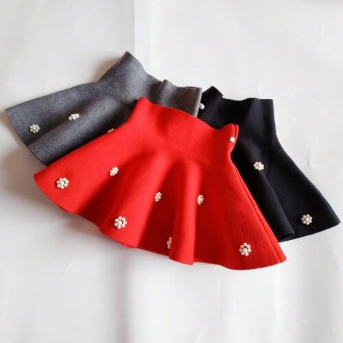 Baby Girl Korean Style Pleated Skirs 2021 Spring Autumn Baby Girl Clothes Baby Beaded Childrens Knitted Mini Skirts 3-10 Years
