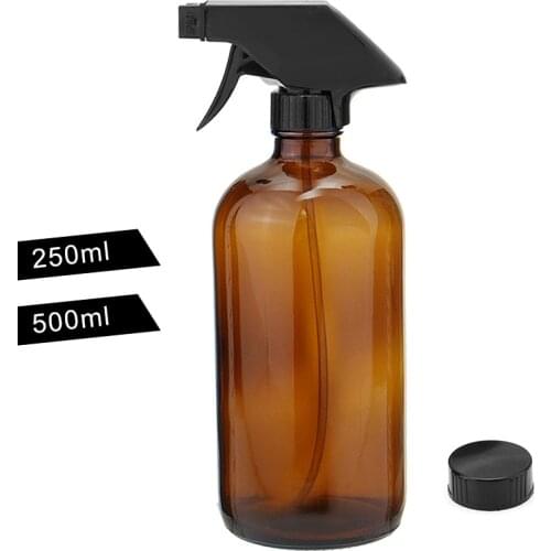 250/500ml Amber Glass Spray Bottles Essential Oil Aromatherapy Dispenser Cosmetic Cleaning Container With Black Sprayer Trigger
