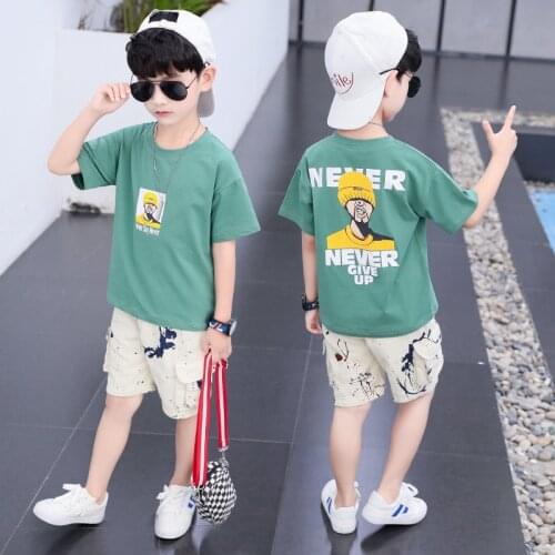 New Short Sleeve Boys T-shirt+ Shorts 2pcs/Set Spring Summer Childrens Clothes Suit Baby Kids Teenage Gift Formal Boy Clothing